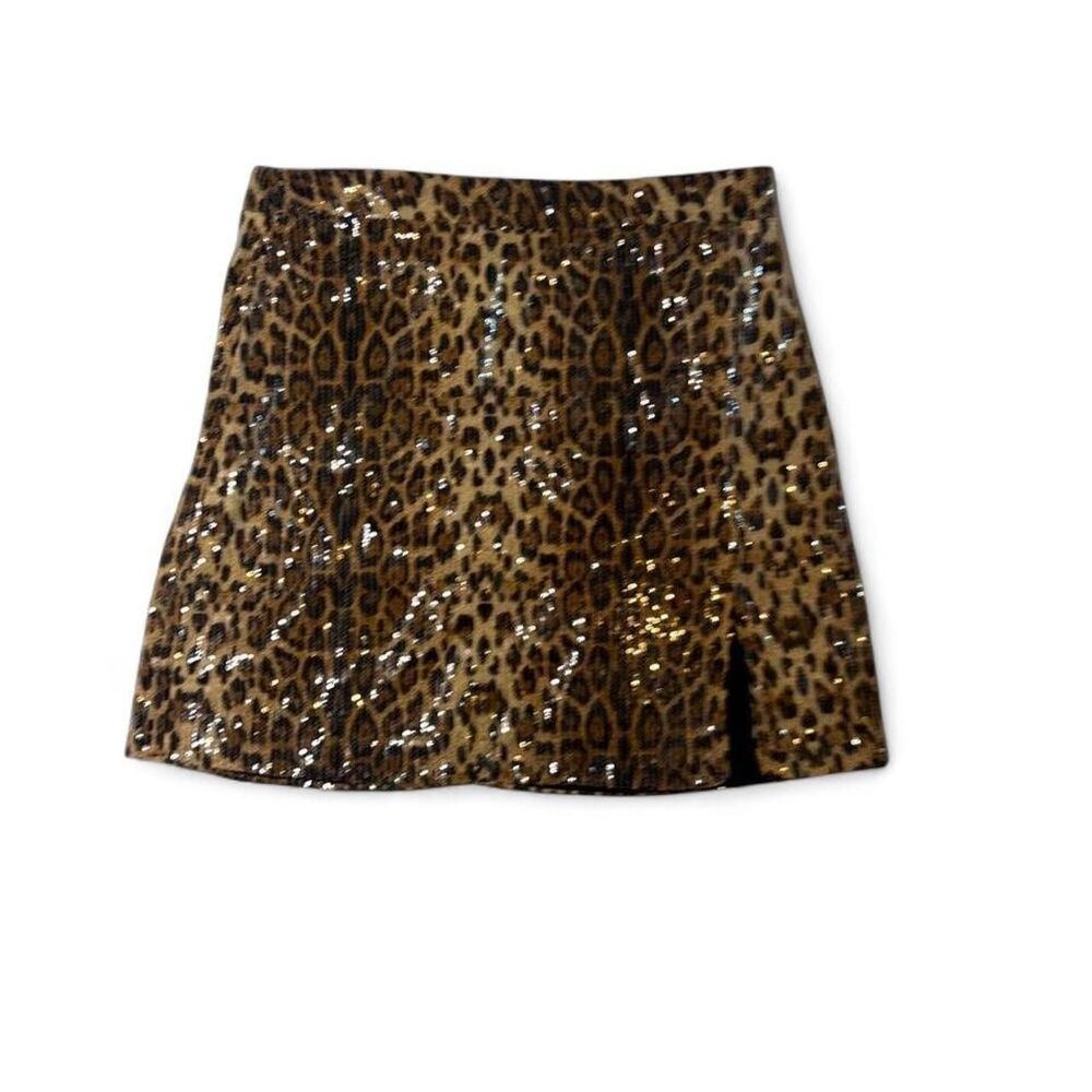 Women's Sequin Sparkle Animal Cheetah Print Mini Skirt sz S
